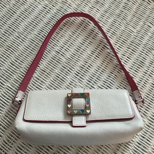 *Dooney & Bourke* Heart Buckle White & Pink Leather Small Handbag EUC